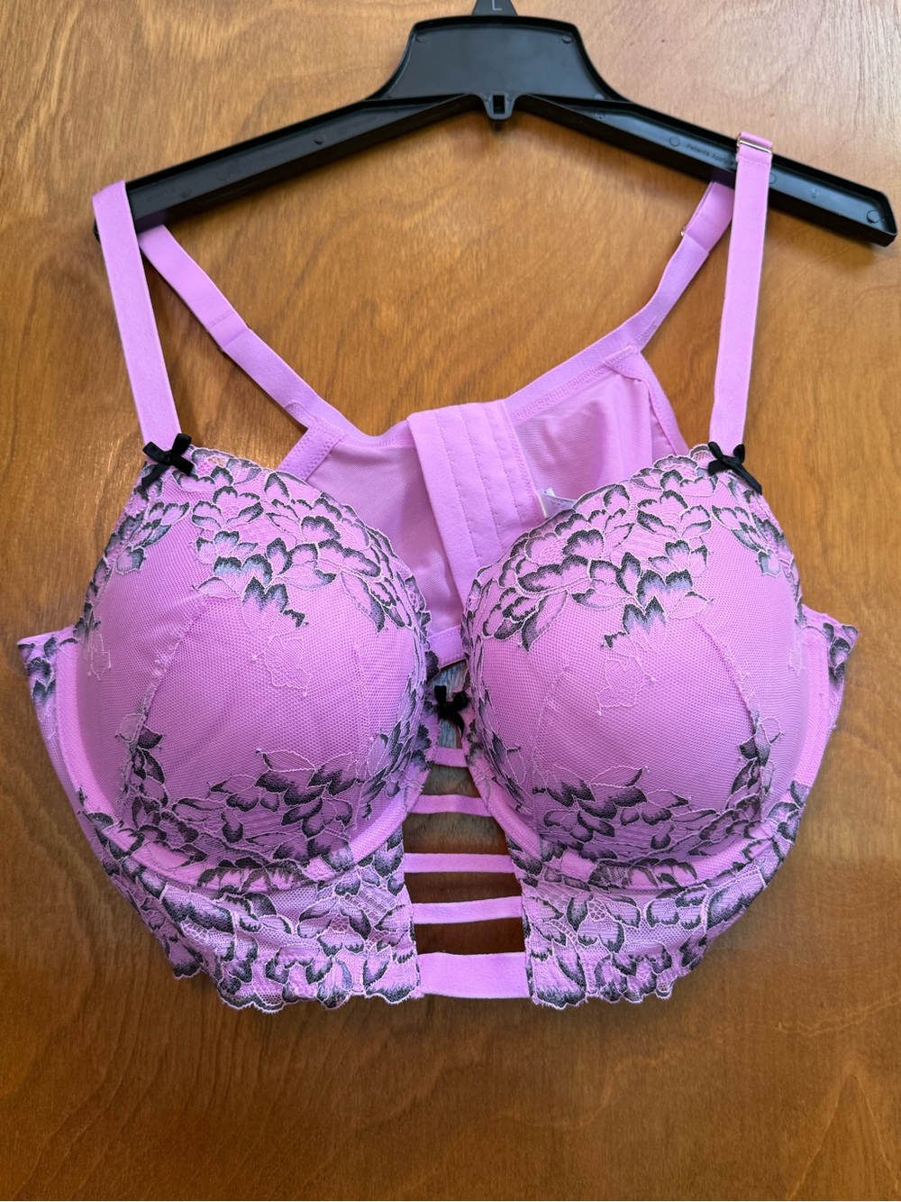 Cacique Pink Lace-Accent Push-Up Bra with Strappy Front